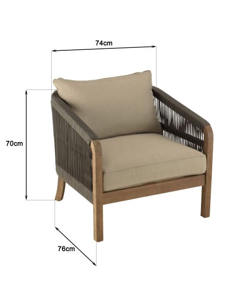 Ensemble de salon de jardin 4 places en acacia et cordage synthétique vert sapin