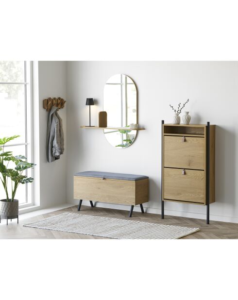 Banc Barco avec rangement avec rangement aspect chêne - 33x92x48 cm