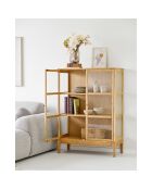 Armario Zamora 2 puertas de cristal, 2 estantes, chapa de roble/cristal templado natural, 90x40x126 cm