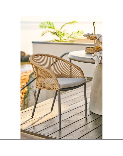 2 chaises de salle à manger Novella aluminium beige sable coussin inclus - 635x575x77 cm