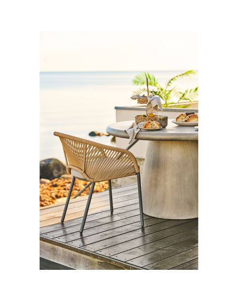 2 chaises de salle à manger Novella aluminium beige sable coussin inclus - 635x575x77 cm