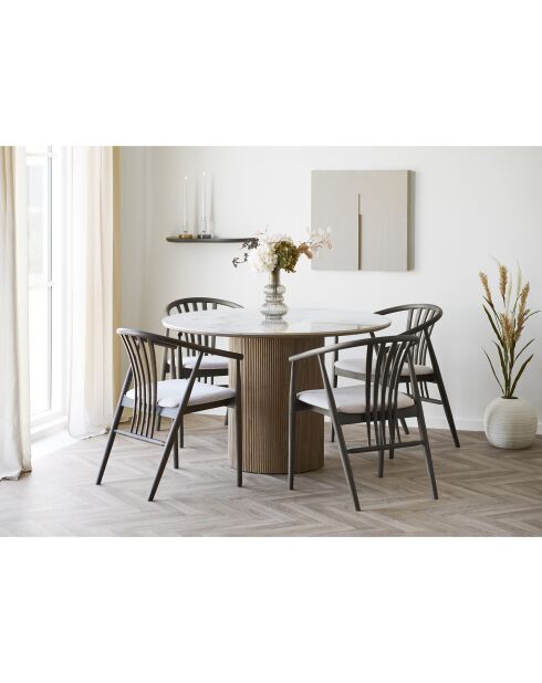 Chaise de salle à manger Agustin en chêne avec assise en tissu finition fumée/sable HN1286 - 54x57x78 cm