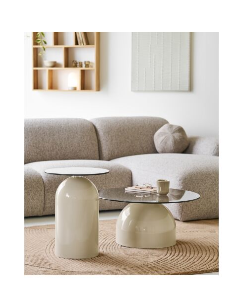 Mesita auxiliar Ravello de vidrio templado/metal gris/beige - 40x40x52 cm