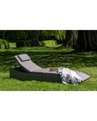 Lettino split in polyrattan grigio con cuscino kubu incluso - 200x60x35/80 cm