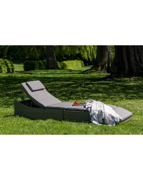 Lettino split in polyrattan grigio con cuscino kubu incluso - 200x60x35/80 cm