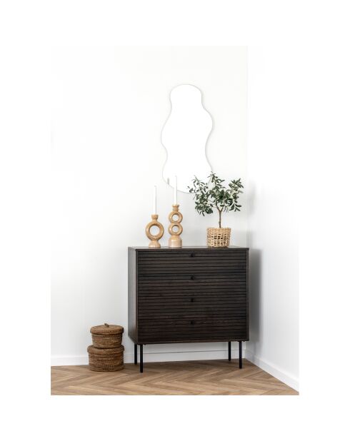 Kioto dressoir met 4 laden, gerookt eikenfineer, zwarte metalen poten - 40x80x85 cm