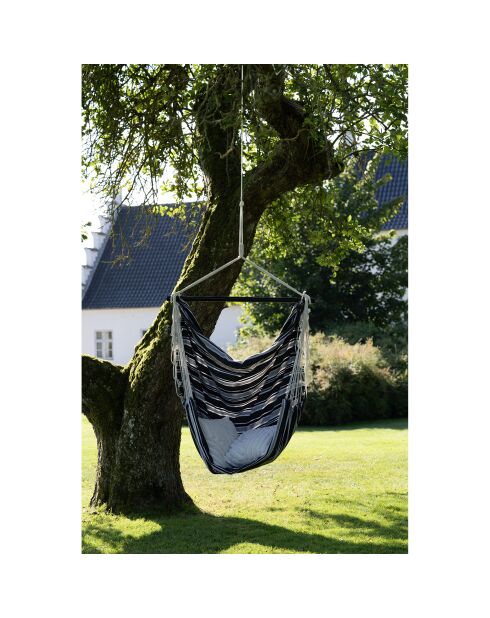 Fauteuil hamac Lamia polyester/coton mélèze noir/gris/blanc - 100x130x185 cm