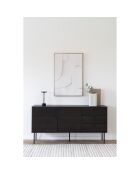 Buffet Kyoto 3 tiroirs 2 portes placage chêne fumé pieds en métal noir - 40x150x74 cm