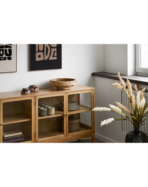Buffet Zamora 4 portes vitrées 1 étagère chêne/placage chêne/verre trempé naturel - 180x40x80 cm