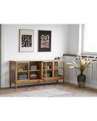 Buffet Zamora 4 portes vitrées 1 étagère chêne/placage chêne/verre trempé naturel - 180x40x80 cm