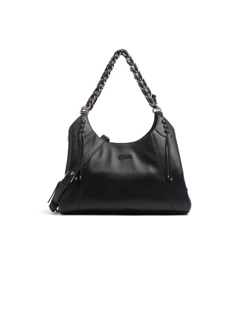 Euthalia zwarte synthetische zwarte hobo schoudertas zwart - 35x21x14 cm