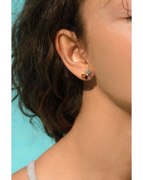 Geelgouden oorbellen met diamanten en stenen