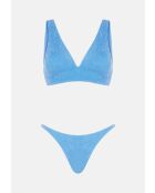 Aquablauw hoog uitgesneden badpak met kauwgom