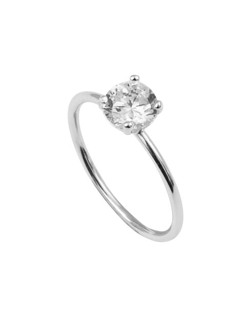 Zilverkleurige en witte kristallen ring