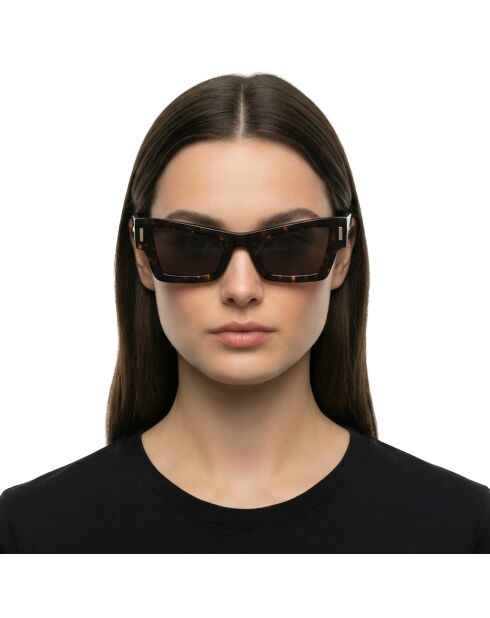 Lunettes de soleil rectangulaires œil de chat havana