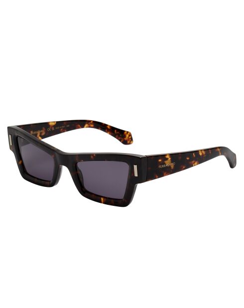 Lunettes de soleil rectangulaires œil de chat havana