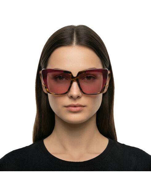 Lunettes de soleil rectangulaires brunes foncées-bordeaux