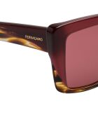 Lunettes de soleil rectangulaires brunes foncées-bordeaux