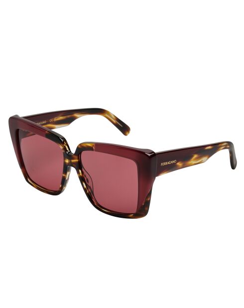 Lunettes de soleil rectangulaires brunes foncées-bordeaux