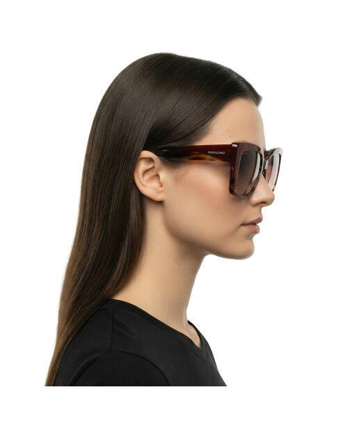 Lunettes de soleil rectangulaires brunes foncées-bordeaux