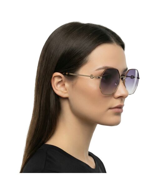 Lunettes de soleil Brigitte hexagonales brunes dorées foncé