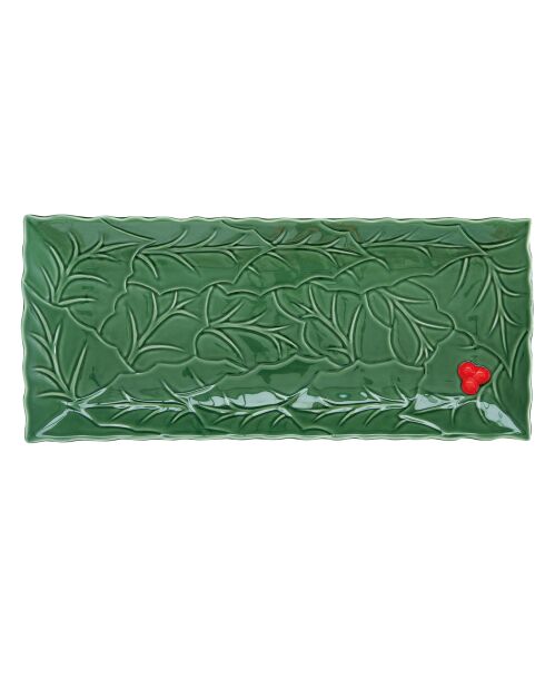 Plat de service en porcelaine HOLLY & BERRIES GREEN vert - 37x16,5 cm