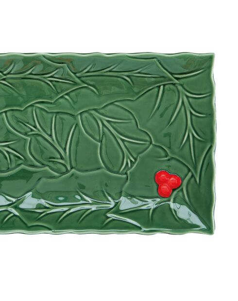 Plat de service en porcelaine HOLLY & BERRIES GREEN vert - 37x16,5 cm