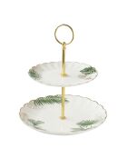 Plat à gâteau deux étages en porcelaine EXOTIQUE blanc/vert - D.16/21 cm