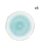 Lot de 6 assiettes en porcelaine ARTESANAL multicolores - D.19 cm