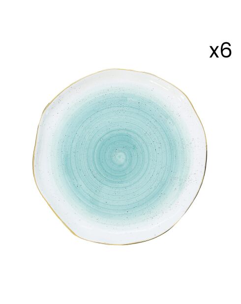 Set de 6 platos de porcelana ARTESANAL multicolor - D.19 cm