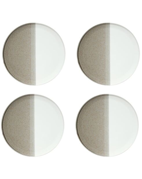 Set van 4 dubbele beige porseleinen dinerborden - D.26 cm