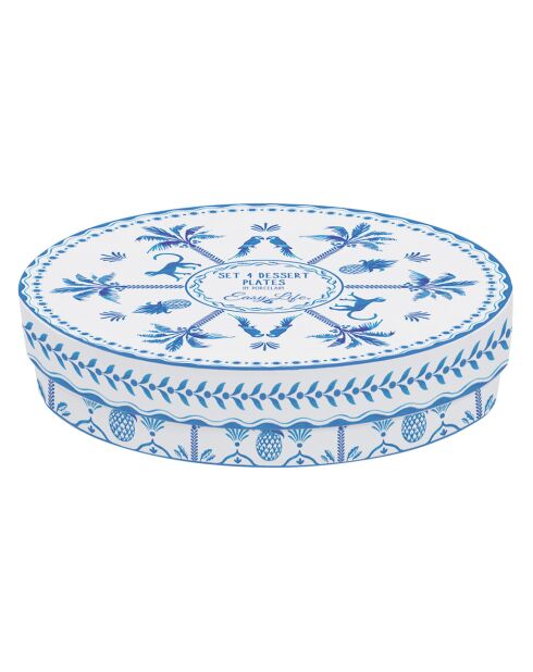 Lot de 4 assiettes à dessert en porcelaine  EXOTIC VIBES bleues - D.19 cm