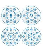Lot de 4 assiettes à dessert en porcelaine  EXOTIC VIBES bleues - D.19 cm