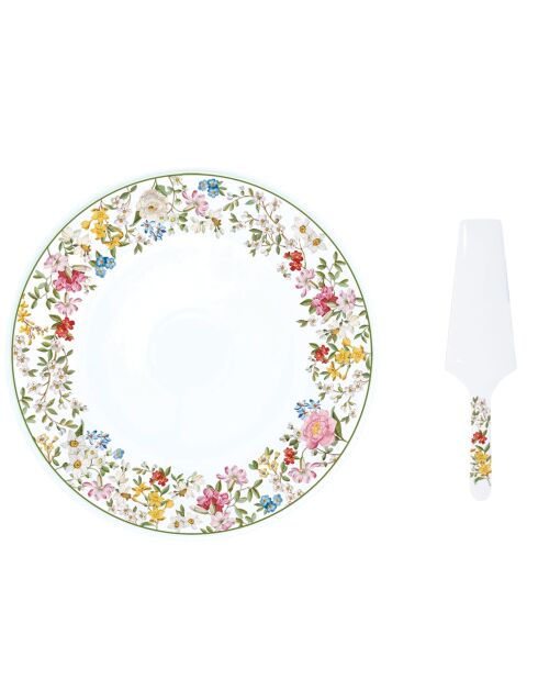 Plat à gâteau avec pelle en porcelaine GARDEN DREAMS multicolore - D.32 cm