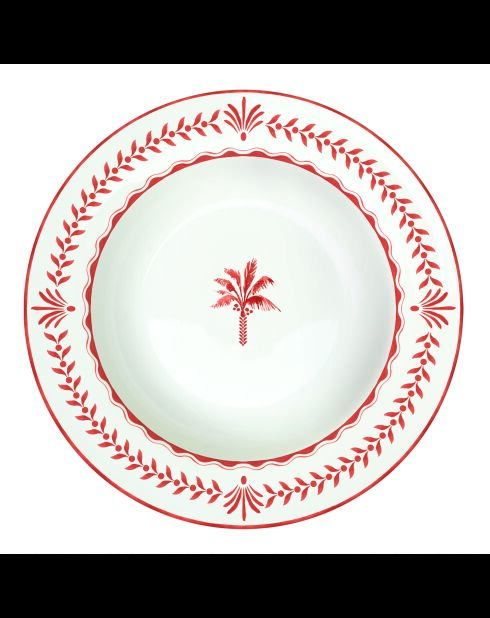 Set mit 6 tiefen Tellern EXOTIC VIBES weiß/rot - D.21,5 cm