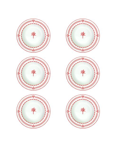 Set mit 6 tiefen Tellern EXOTIC VIBES weiß/rot - D.21,5 cm