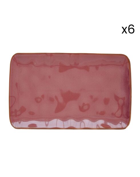 Lot de 6 assiettes rectangulaires en porcelaine INTERIORS bourgogne - 20x13 cm