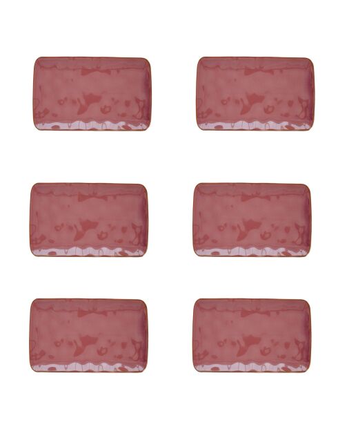 Lot de 6 assiettes rectangulaires en porcelaine INTERIORS bourgogne - 20x13 cm