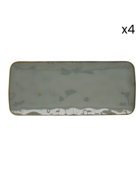 Set de 4 platos rectangulares de porcelana INTERIORS celadon - 36x16 cm