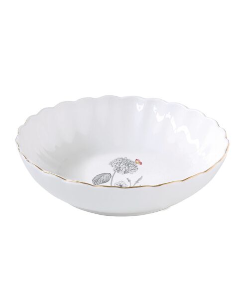 Set van 4 witte porseleinen soepborden met BLOEMEN EN VLINDERS - D.20 cm