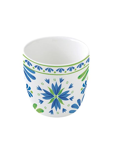 Théière en porcelaine avec infuseur et 2 tasses motif FLOWERS GARDEN vert/bleu - 600 ml/160 ml