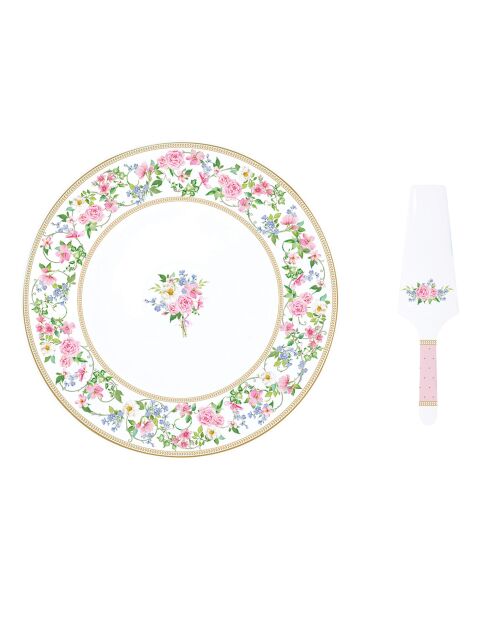 Plat à gâteau avec spatule en porcelaine GARDEN JOY multicolore - D.32 cm