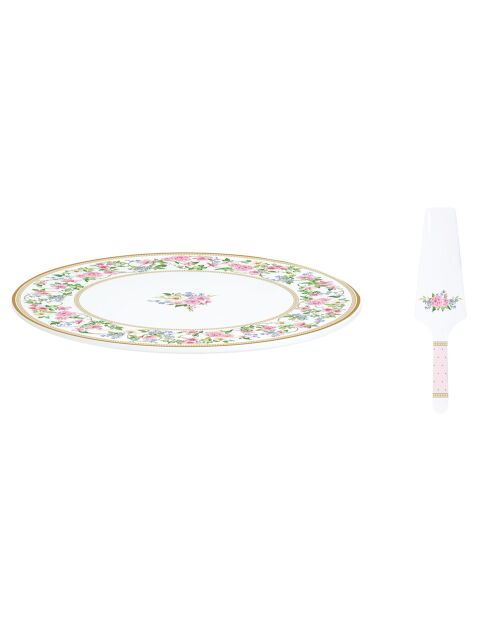 Plat à gâteau avec spatule en porcelaine GARDEN JOY multicolore - D.32 cm