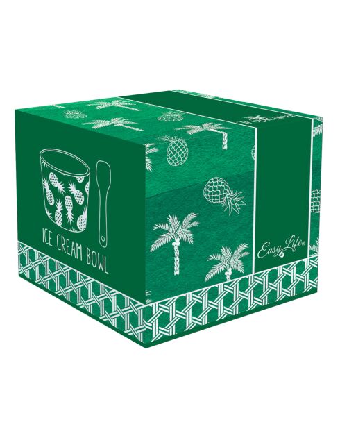 Coppa gelato in porcellana verde TROPICANA con cucchiaio - 8,5 cm