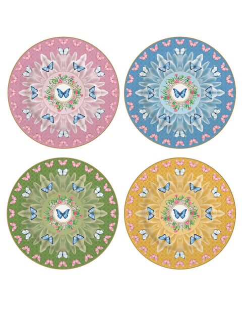 Set mit 4 mehrfarbigen Desserttellern aus Porzellan SPRING PARADE - D.19 cm