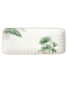 Plateau rectangulaire en porcelaine EXOTIQUE blanc/vert - 36x16 cm