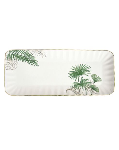 Plateau rectangulaire en porcelaine EXOTIQUE blanc/vert - 36x16 cm