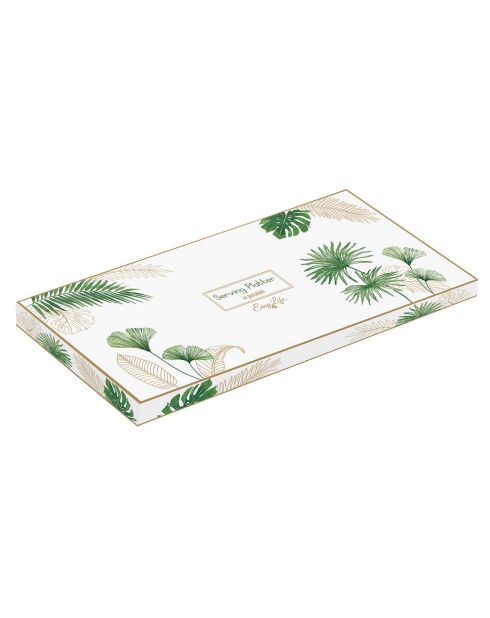 Plateau rectangulaire en porcelaine EXOTIQUE blanc/vert - 36x16 cm