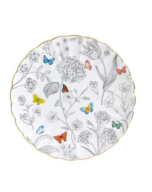 Set aus 4 bunten Porzellantellern mit Blumen und Schmetterlingen, D.19 cm