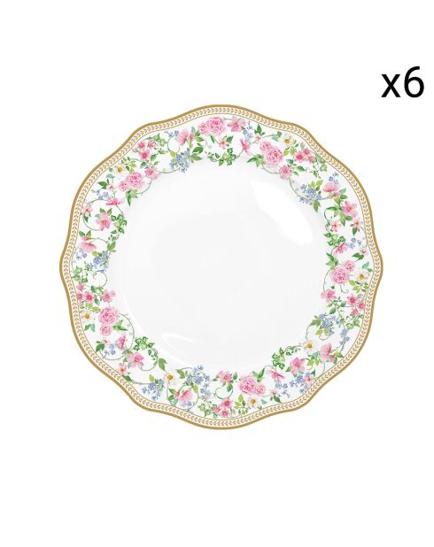 Set mit 6 mehrfarbigen Garden Joy Speisetellern aus Porzellan, D.26 cm